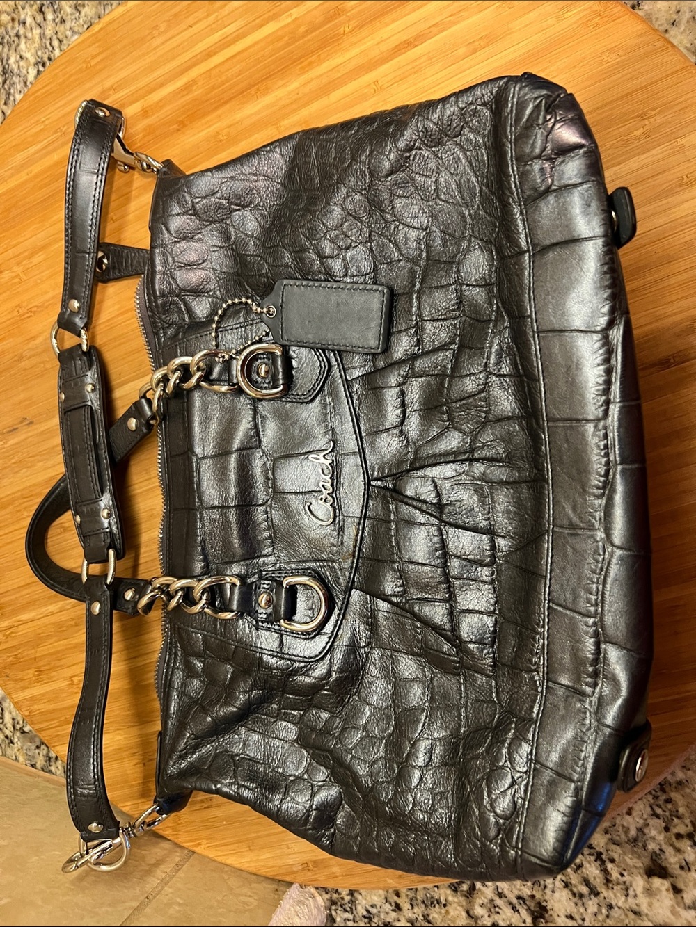Y2K Coach Black Croc-Embossed Leather Shoulder Bag w/Chain Accents NL1126-F17660 - Picture 7 of 16